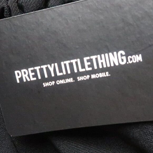 PRETTY LITTLE THING BLACK LONG SHEER SLEEVE DRESS ROUCHED DETAIL SIZE 12 NWT - Picture 4 of 10